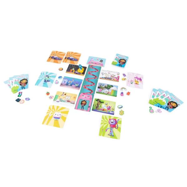 Jucati noul joc Gabbys Dollhouse pentru copii de la Spin Master Games jocul Match-ical Dollhouse cu potrivirea de memorie bazat pe emisiunea DreamWorks de pe Netflix Se intampla lucruri potrivite in mod magic in Dollhouse Pentru a juca pur si simplu realizati cat mai multe potriviri intre personaje si carti si mutati figura colectabila CatRat pe acoperis Copiii se vor indragosti de figura colectabila CatRat pe care o folositi pentru a face potrivirea cu pisica lui Gabby si pentru a 