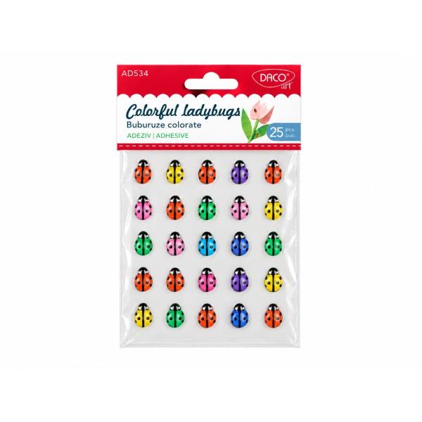 Transform&259; proiectele creative &icirc;n decora&539;iuni pline de culoare cu setul de buburuze colorate autoadezive DACOart AD534 Setul con&539;ine 25 de buburuze decorative &icirc;n nuan&539;e variate potrivite pentru proiecte de craft scrapbooking handmade felicit&259;ri albume foto invita&539;ii colaje &537;i activit&259;&539;i creativeBuburuzele sunt realizate din plastic autoadeziv &537;i 