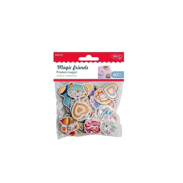 Adaug&259; un plus de culoare &537;i fantezie proiectelor creative cu setul Prieteni magici AD532 de la DACOart Cele 60 de accesorii decorative din spum&259; autoadeziv&259; sunt realizate &icirc;n forme &537;i dimensiuni variate cu ilustra&539;ii vesele inspirate dintr-un univers magic unicorni curcubeie 