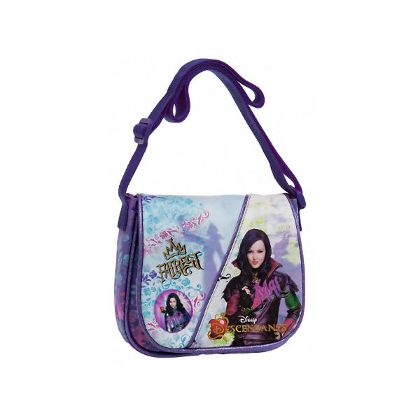 Geanta de umar 17 cm Descendants Fairest - bretele ajustabile material microfibra  piele ecologica 1 compartiment culoare mov cu imprimeu personaje Evie & Mal dimensiune 17x15x4 cmGeanta umar cu licenta Disney Descendentii colectia Descendants Fairest este recomandata pentru fete