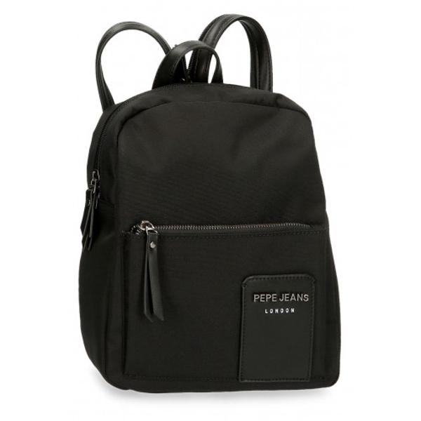 Rucsac Pepe Jeans Mia negru - bretele sunt ajustabile pentru o purtare confortabila material poliester  piele ecologica culoare negru 1 compartiment dimensiune 24x28x10 cm capacitate 6 litri 3 buzunare interioare pentru depozitare accesorii si gadgeturi 1 buzunar frontal pentru acces usor la accesorii si gadgeturi inchidere cu fermoar rucsacul poate fi transportata in mana de maner sau  in spate cu ajutorul bretelelor sau  adaptat la manerul telescopic al trolerului cu 