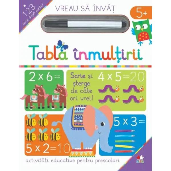 Aceast&259; carte este o modalitate distractiv&259; pentru copiii mici de a înv&259;&539;a tabla înmul&539;irii cu numerele de la 1 la 12 folosind imagini amuzante &537;i urm&259;rind numerele   Paginile c&259;r&539;ii î&539;i permit s&259; scrii &537;i &537;tergi ori de câte ori dore&537;ti &536;terge scrisul cu un &537;erve&539;el sau cu o cârp&259;