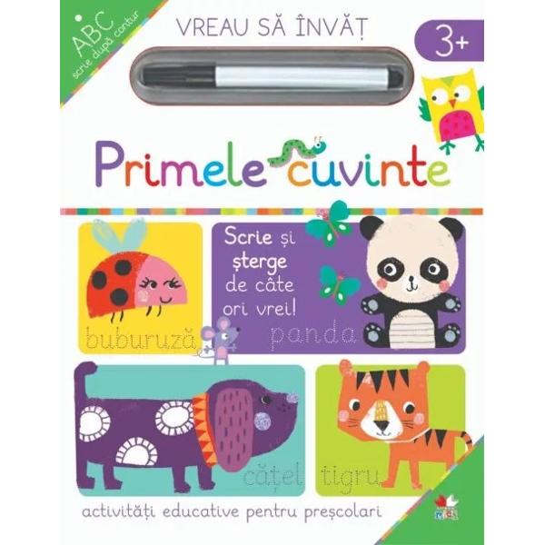Prin activit&259;&539;ile din aceast&259; carte perfect&259; pentru vârsta pre&537;colar&259; cei mici vor putea • s&259; recunoasc&259; cuvinte; • s&259;-&537;i dezvolte coordonarea mân&259;-ochi; • s&259; scrie cuvinte simple; • s&259; recunoasc&259; imagini; • s&259; înve&539;e s&259; &539;in&259; stiloul corect   Paginile c&259;r&539;ii î&539;i permit s&259; scrii &537;i &537;tergi ori de câte ori 