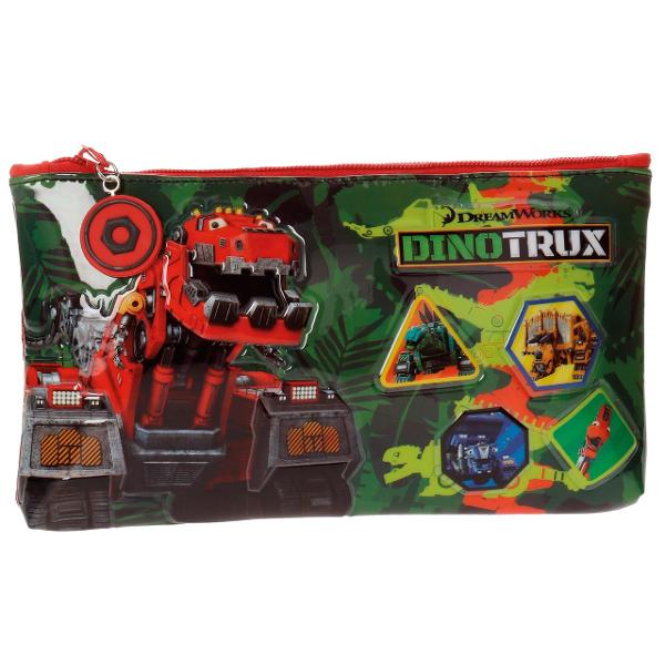 Penar 22 cm 3 comp Dinotrux - 3 compartimente dimensiune 22x12x5 cm material microfibra  PVC imprimeu personaje