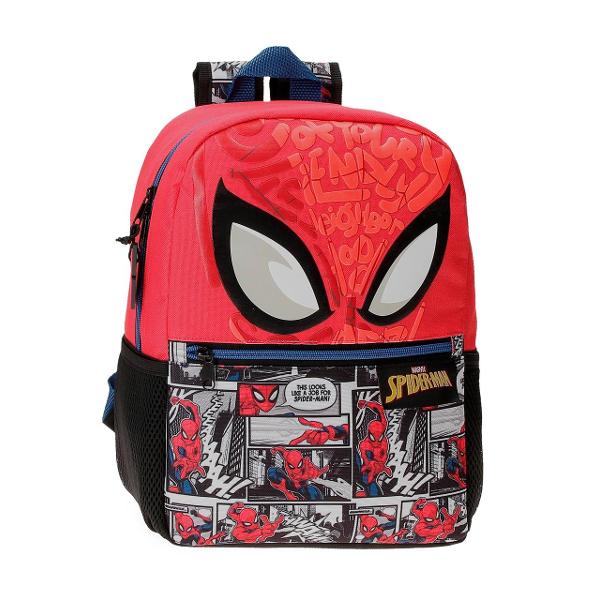 Ghiozdan adaptabil grupa 0 32 cm Spiderman Comic - bretele ajustabile  ergonomice culoare multicolor cu imprimeu personaj Spiderman material poliester 1 compartiment dimensiune 25x32x12 cm inchidere cu fermoar maner superior 1 buzunar frontal 2 buzunare laterale  Spiderman priveste in jurul tau Prin ochii reflectanti de pe rucsacuri trolere valize si genti de umar ale acestei colectii veti simti ca super-eroul Spiderman vegheaza la tot ce se intampla in jurul vostru chiar 