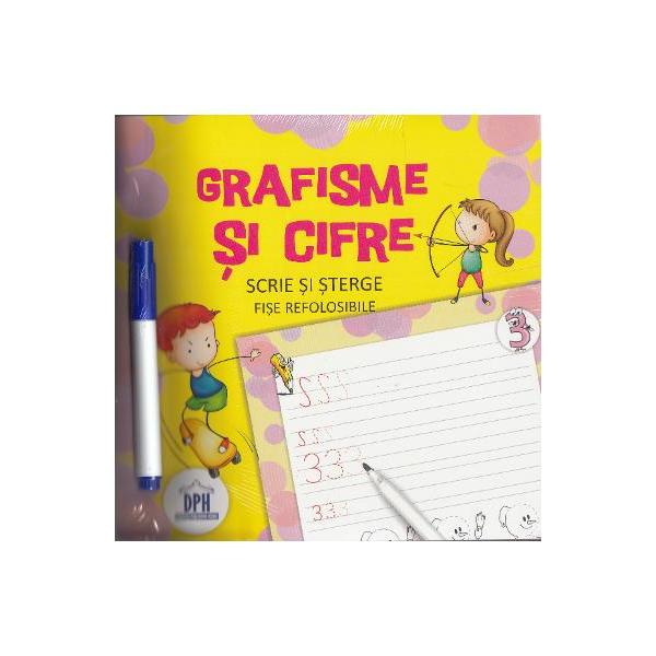 Cartea contine 12 pagini refolosibile pe care poti exersa semnele grafice si scrierea cifrelor Iar daca gresesti sau pur si simplu vrei sa refaci un exercitiu il poti sterge foarte simplu Cartea include o carioca speciala