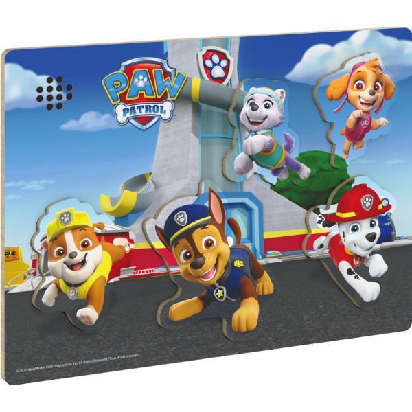 Aduceti o aventura plina de actiune in timpul jocului cu acest puzzle Puzzle Paw Patrol cu 5 piese pentru copii din gama Nickelodeon Copiilor le place cu siguranta sa potriveasca fiecare piesa din acest puzzle colorat Paw Patrol Dispune de piese groase din lemn cu toate personajele lor preferate care declanseaza fraze iconice si efecte sonore din spectacol atunci cand sunt plasate in 