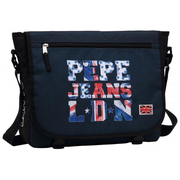 Geanta cu compartiment special pentru laptop Pepe Jeans Letters Logo 38 cm 2 buzunare exterioare inchidere cu fermoar bareta ajustabila de cca 90 cm