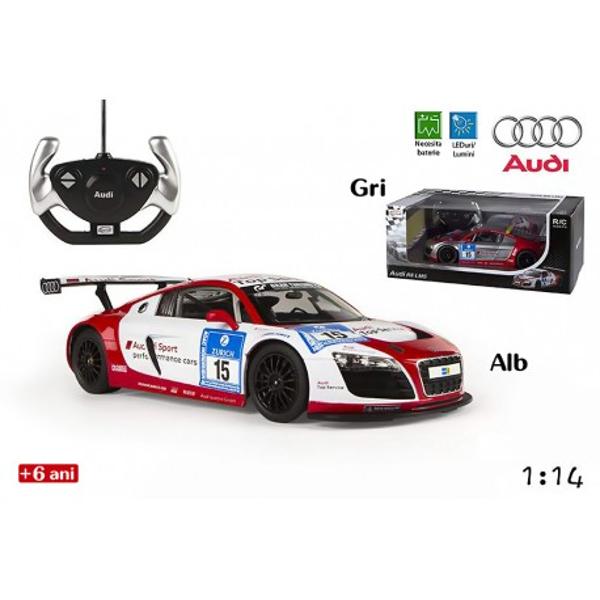 Jucaria masina de curse Audi R8 LMS Performance de la RaStar este o jucarie pentru baieti care imita pana in cele mai mici detalii masina Audi de curse Modelul elegant si aerodinamic confera unicitate jucariei printre jucariile de gen Aceasta poate aduce ore nelimitate de amuzament copiilor pasionati de viteza si masiniMasina include o radiocomanda facuta pentru cei mici 