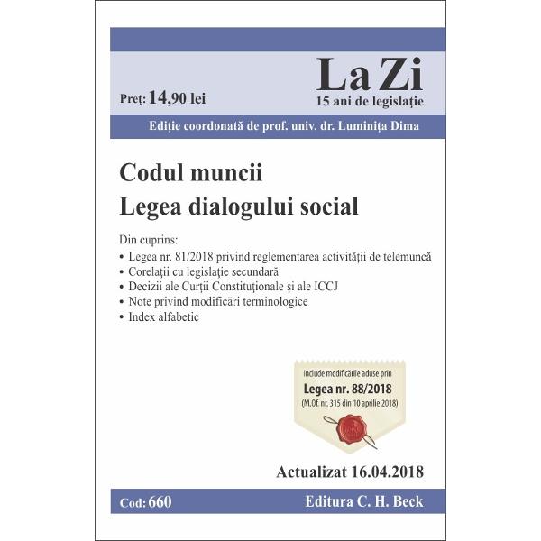 Codul muncii Legea dialogului social Cod 660 Actualizat la 16042018