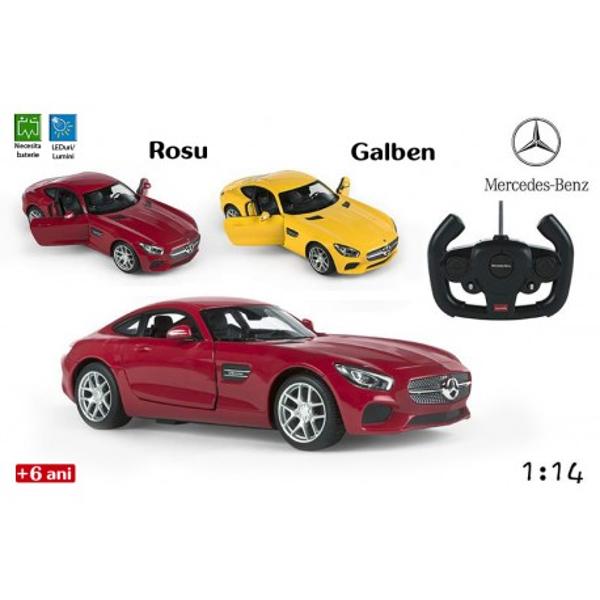 Masina Mercedes AMG GT este o jucarie pentru baieti care imita pana in cele mai mici detalii masina Mercedes Modelul elegant si aerodinamic confera unicitate jucariei printre jucariile de gen Aceasta poate aduce ore nelimitate de amuzament copiilor pasionati de viteza si masiniMasina include o radiocomanda facuta pentru cei mici usor de folosit cu o 