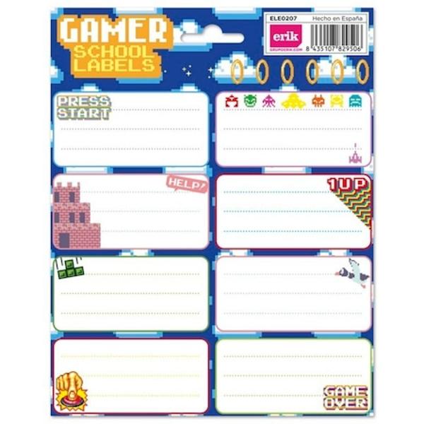 Set 16 etichete autodezive Gamer 8x4 cm pentru caiete agende calendareUn produs perfect pentru a personaliza carti caiete agende sau calendare; este format din 16 autocolante de 8x4 Realizate din materiale de inalta calitate cu un design modern si la moda sunt ideale pentru orice suprafata; este ideal pentru orice suprafata; licenta oficiala cu grupul ErikDimensiunile etichetelor sunt de 8x4 cm; acestea sunt distribuite in 2 foi dreptunghiulare cu cate 8 etichete 16 