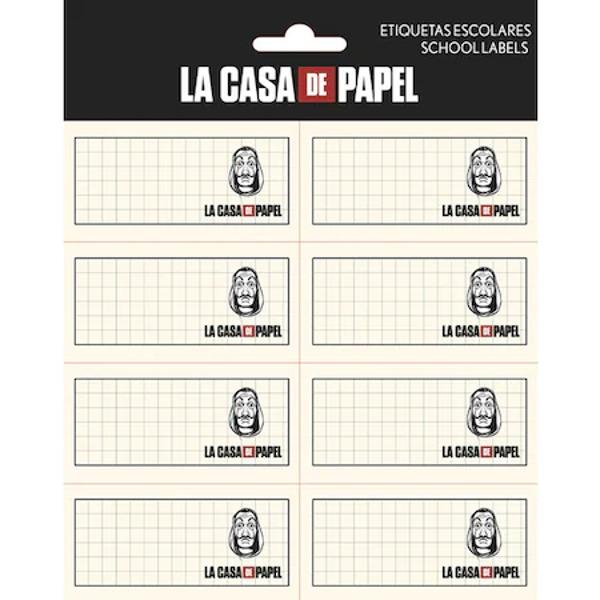 Set 16 etichete autodezive Casa De Papel  8x4 cm pentru caiete agende calendareUn produs perfect pentru a personaliza carti caiete agende sau calendare; este format din 16 autocolante de 8x4 Realizate din materiale de inalta calitate cu un design modern si la moda sunt ideale pentru orice suprafata; este ideal pentru orice suprafata; licenta oficiala cu grupul ErikDimensiunile etichetelor sunt de 8x4 cm; acestea sunt distribuite in 2 foi dreptunghiulare cu cate 8 