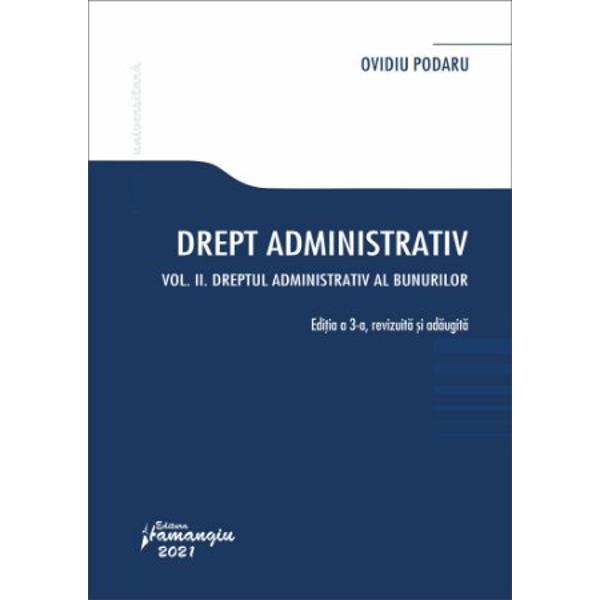 Lucrarea Drept administrativ Vol II Dreptul administrativ al bunurilor reprezinta o analiza complexa si aprofundata asupra unui concept fundamental al dreptului – proprietatea in relatia sa cu administratia publicaCei trei piloni pe care este structurata lucrarea sunt domeniul public – administratia trebuie sa puna in valoare bunurile afectate unei utilitati publice; domeniul privat – administratia 