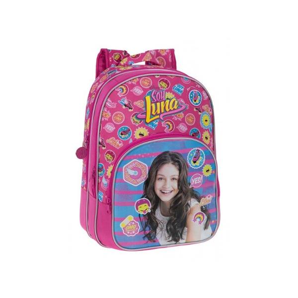 Ghiozdan scoala adaptabil 42 cm 2 comp Yo soy Luna - culoare fuchsia cu imprimeu personaj luna material microfibra  PVC 2 compartimente bretele ajustabile dimensiune 32x42x20 cm 1 buzunar frontal maner superior 