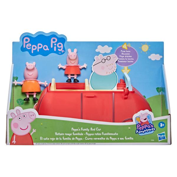 Jucaria Peppa&rsquos Family Red Car este inspirata de iubita masina rosie a familiei Pig asa cum este prezentata in apreciatul serial animat Entertainment One UK Copiilor de la 3 ani in sus le va placea sa rostogoleasca vehiculul pentru a le duce pe Peppa Pig si Mummy Pig la plimbare si mai este loc si pentru inca doua figurine Alte figuri vandute separat &Icircn functie de disponibilitate Apasati claxonul pentru sunete si fraze distractive inchideti portbagajul si rulati spre 