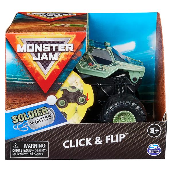 Masinile oficiale ale spectacolului Monster Jam Este prezentata o serie de vehicule Spin Rippers Monster Jam Vehiculele hiper detaliate si decorate seamana cu eroii spectacolului Vehiculele au un aspect agresiv si suspensii pentru actiune plina de cascadorii Introduceti ripcordul inclus in spate scoateti-l si lansati-l Cand trageti cablul afara camionul isi va dezlantui puterea rasucindu-se mereu Puneti cablul inapoi si eliberati puterea Click &amp Flip din nou si din nou - este 