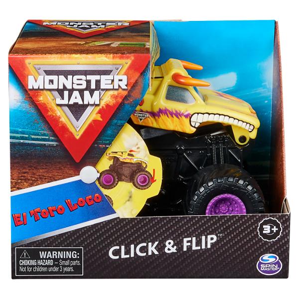 Masinile oficiale ale spectacolului Monster Jam Este prezentata o serie de vehicule Spin Rippers Monster Jam Vehiculele hiper detaliate si decorate seamana cu eroii spectacolului Vehiculele au un aspect agresiv si suspensii pentru actiune plina de cascadorii Introduceti ripcordul inclus in spate scoateti-l si lansati-l Cand trageti cablul afara camionul isi va dezlantui puterea rasucindu-se mereu Puneti cablul inapoi si eliberati puterea Click &amp Flip din nou si din nou - este 
