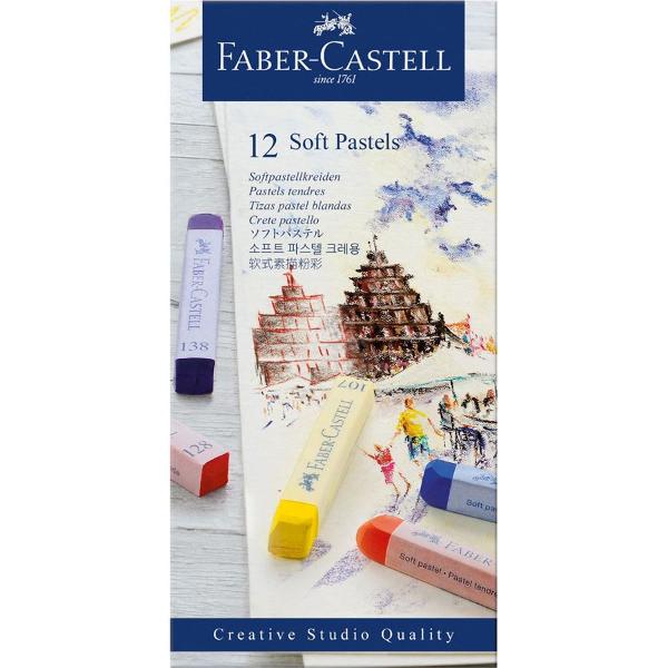 BATOANE PASTEL SOFT CRETAT - Faber-Castell  • 12 culori • pentru desen neted pe suport de hârtie span 