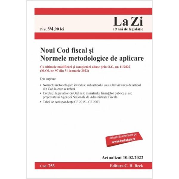 Despre lucrareCodul fiscal a fost modificat substan&539;ial de la intrarea sa în vigoare din ianuarie 2016 &537;i a stârnit numeroase întreb&259;ri privind modalitatea de aplicare în practic&259; Normele metodologice de aplicare a acestuia au fost de asemenea extensiv modificate prin HG nr 3542018 pentru modificarea &537;i completarea Normelor metodologice de aplicare a Legii nr 2272015 privind Codul fiscal aprobate prin Hot&259;rârea 