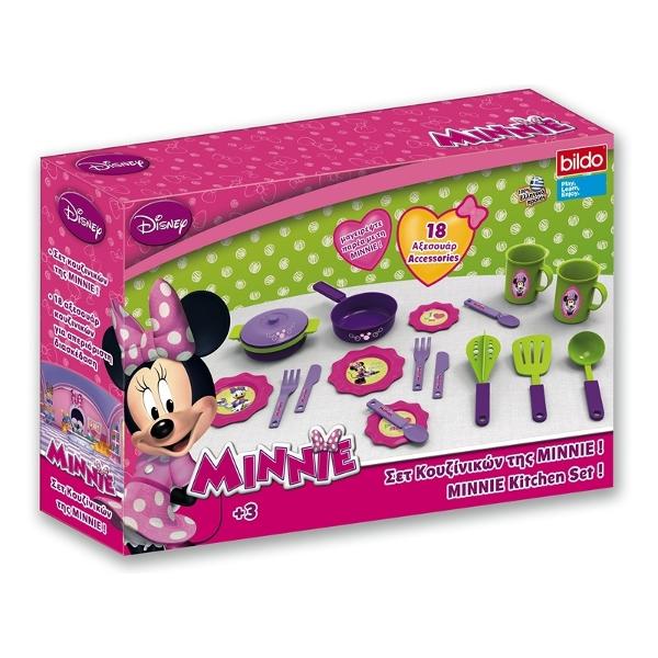 Minnie te ajuta sa gatesti ceva bun cu propriul tau set pentru bucatarie Minnie Taie ingredientele si combina-le in moduri neasteptate foloseste spatula pentru a le amesteca si  gata Setul contine  accesorii vesel colorate pe care Minnie le-ar folosi cu drag De la polonic si cani cu Minnie la tacamuri si un set de farfurii vei avea toate accesoriile necesare unei mici gospodine Jucariile sunt produse din plastic de calitate fara ftalati sau alte substante chimice daunatoare 