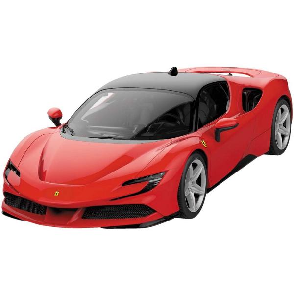 Copilul dumneavoastra se poate juca in voie cu masina cu telecomanda Ferarri SF90 Stradale scara 1 la 24 oferita de brandul international RastarNicio cursa nu este imposibil de castigat cu acesta masinuta replica oficiala cu licenta a modelului original construita cu mare atentie la detaliiMasinuta are proportiile ideale pentru momente pline de distractie si amuzament avand dimensiunile in centimetri dupa cum urmeaza  1859653Masinuta functioneaza pe frecventa 