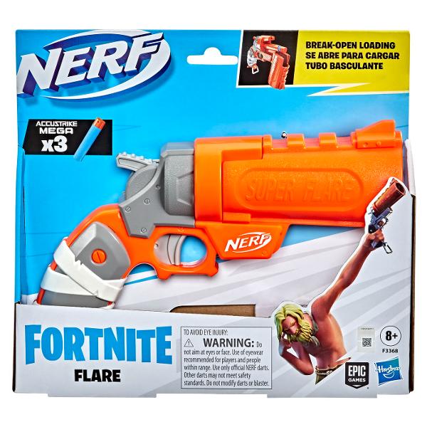 Luati acasa noul Nerf Fortnite Flare de la Hasbro Achizitionati acest lansator minunat cu o tema inspirata de lansatorul de razbunare din jocul video Un lansator de sageti cu spuma foarte special datorita dimensiunii si sagetilor mari cu un sistem de incarcare care deschide lansatorul la jumatate si multe alte surprize Încarcati blasterul coborati zavorul tintiti si lansati spre tinta dvs Distractie si competitie la indemana ta