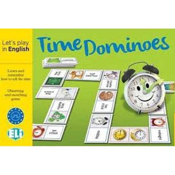 beginner - Common European Framework A1Time Dominoes is a fun and engaging game to present the time It enables students to learn remember and practise the vocabulary and functional language needed to ask and tell the time The box contains  48 cards Each card has a clock face on the left and a written time on the right By correctly matching the cards you can complete the game dominoes  The instructions booklet provides suggestions for a wide range of games and activities to 