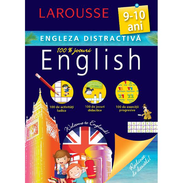 Cartea este conceputa de specialistii Larousse pentru copiii de 9-10 ani care studiaza limba englezaContine activitati ludice jocuri didactice exercitii progresive-         Activitati adaptate si jocuri care te vor ajuta sa te antrenezi si sa progresezi-         Toate cuvintele pe care ar trebui sa le cunosti-         &65533;iretlicuri ca sa treci drept un 