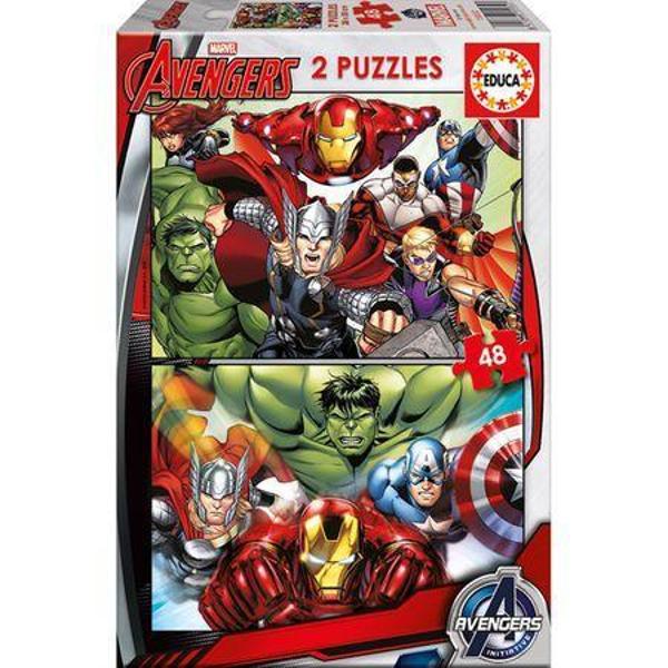 Puzzle 2 in 1 AvengersContine 2x puzzle a cate 48 de piese fiecare