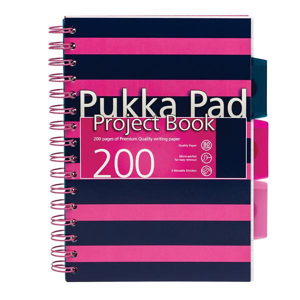 Caiet cu spirala si separatoare Pukka Pads Navy Project Book A5 matematica roz 200 pagini 