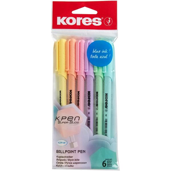 Set 6 pixuri fara mecanism Kores Korm varf 1 mm corp pastel scriere albastra