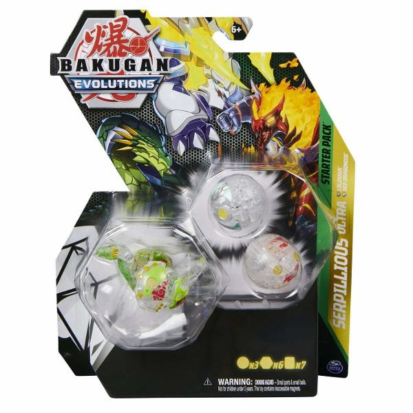 Pachetul de pornire Bakugan are tot de ce ai nevoie pentru a intra in actiune Adauga la colectia ta doi Bakugan epici din Bakugan Evolutions un puternic Bakugan Ultra sase BakuCores puternici si carti de colectie cu personaje toate incluse Rostogoleste-ti Bakugan-ul peste BakuCorele incluse pentru a deschide Baku-Actiune sau alege Bakugan Ultra pentru a dezlantui o transformare deschisa cu un salt epic &Icircn plus foloseste cardul Gate inclus pentru si mai multe moduri de a juca 