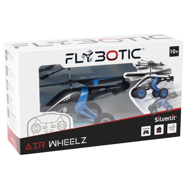 AIR WHEELZ - Elicopter cu 2 canale cu control infrarosu Dotat cu un sistem special de elice pentru auto stabilitate Control precis al vitezei si stabilitate excelenta la zbor Sistem presetat dual-band Conduceti pe uscat si zburati in aer Setul include 1 x elicopter reincarcabil cu baterie Li-PO inclusa 1x telecomanda 4xAA nu sunt incluse cablu de reincarcare USB Control prin infra-rosu Functioneaza cu baterii 4xAA pentru telecomanda nu sunt incluse Varsta recomandata 10