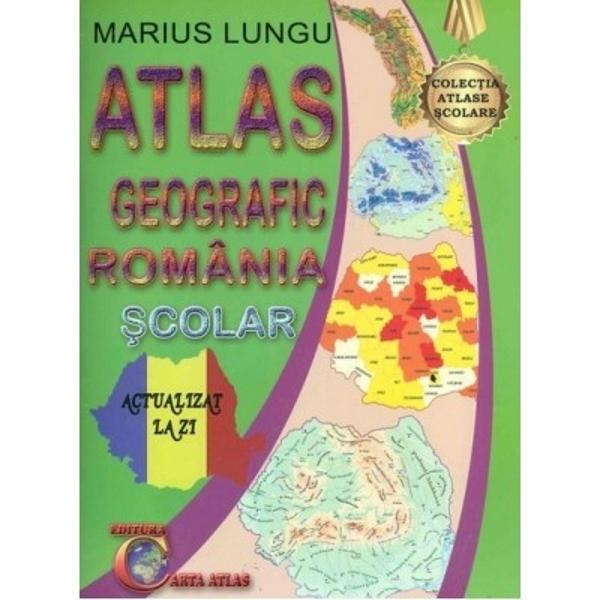 Atlas geografic Romania scolar scris de Marius Lungu si aparut la Editura Carta AtlasAcest atlas se adreseaza atat profesorilor elevilor studentilor dar si tuturor persoanelor interesate de problematicile geografice ale lumii contemporane Pentru profesori si elevi atlasul de fata are functia unui instrument curricular deoarece urmeaza fidel programa scolara