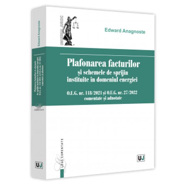 Consumatori casnici sau industriali to&539;i ne-am lovit intr-o forma sau alta de problema compensarii sau plafonarii facturilor la energie electrica &537;i gaze naturale respectiv a schemelor de sprijin in domeniul energiei Prezenta lucrare abordeaza acest subiect intr-un mod pragmatic fiind asigurata o analiza aprofundata a principalelor reglementari pentru perioada 1 noiembrie 2021-31 martie 2023 din perspectiva OUG nr 1182021 &537;i OUG nr 272022Am conceput 