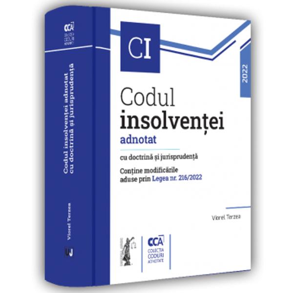 Lucrarea „Codul insolven&539;ei adnotat cu doctrina &537;i jurispruden&539;a” i&537;i propune sa contribuie la o cunoa&537;tere aprofundata &537;i la o aplicare unitara a dispozi&539;iilor Legii nr 852014 privind procedurile de prevenire a insolventei si de insolventaVolumul reprezinta o selec&539;ie riguroasa a celor mai relevante &537;i recente solu&539;ii jurispruden&539;iale menita a sublinia tendin&539;ele de interpretare a dispozi&539;iilor Legii nr 