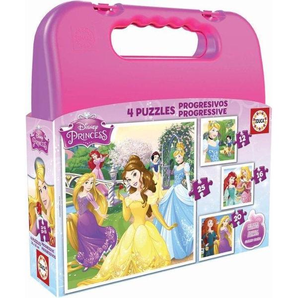 4x puzzle-uri cu Disney Princess a cate 12-16-20-25 piese Puzzle-urile asamblate au cate 16 x 16 cm Pentru varste de la 3 ani