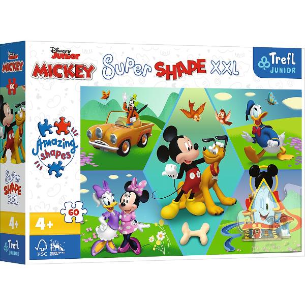 Seria de puzzle-uri SUPER SHAPE sunt puzzle-uri mari cu forme nebunesti Pe langa puzzle-urile clasice pachetul include piese de forma care ii ofera copilului tau si mai multa distractie la puzzlePuzzle 60 XL Super Shape este 60 de piese foarte mari concepute pentru copiii peste 4 ani Dupa asamblarea puzzle-ului se va crea o poza de 60 cm x 40 cmCauti o idee pentru o activitate cu copiii tai sau poate vrei sa-i oferi copilului tau joc creativ si independent Aranjarea puzzle-urilor este o 