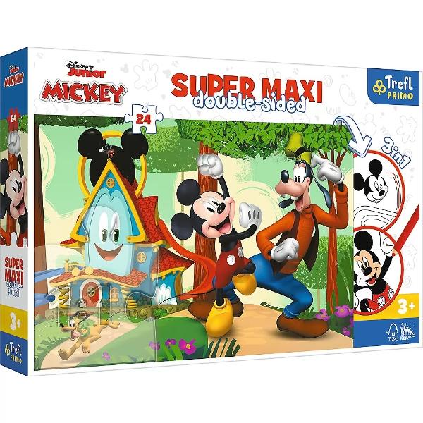 Puzzle Super Maxi 24 ofera pana la 3 jocuri intr-un singur produsPuzzle-ul este format din 24 de elemente mari care se potrivesc perfect in mainile mici ale copilului tau Dupa finalizarea puzzle-ului va fi creata o imagine de 600&times400 mm Puzzle-urile sunt concepute pentru copiii mici de la varsta de 3 ani care au avut deja primele experiente cu puzzle-uri cu mai putine elemente Pe spatele puzzle-ului veti gasi doua jocuri suplimentare - o carte de colorat si un joc cu elemente de 
