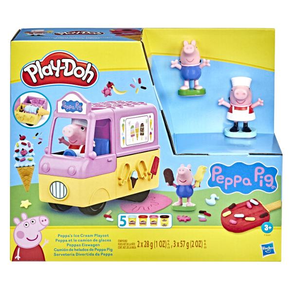Peppa iubeste inghetata Vacanta de vara sigur va aduce distractie nemaipomenita alaturi de Peppa si Play-Doh Setul include forme pentru a modela acadele si cornete cu inghetata si 5 cutii cu pasta modelatoare Play-Doh Peppa poate chiar si sa conduca rulota Pasta modelatoare Play-Doh aduce acum la viata lumea Peppa Pig pentru si mai multa distractie creativa