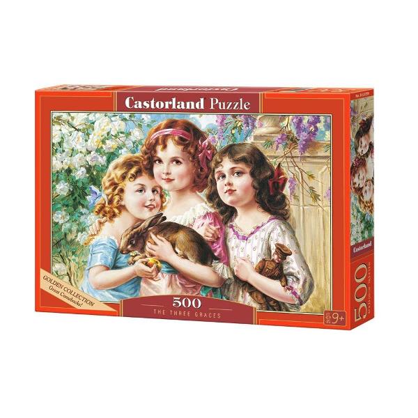 Puzzle de 500 piese cu The Three Graces Puzzle-ul are 47 x 33 cm iar cutia masoara 325 x 225 x 5 cm Pentru varste de peste 9 ani