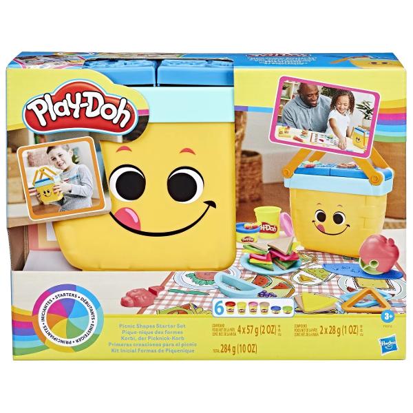 Ploaie sau soare setul de inceput Picnic Shapes este un set de picnic perfect pentru copii pentru oricand Vine cu 12 instrumente de pornire 6 culori Play-Doh si un cos de picnic de jucarie care depoziteaza instrumentele Pe masura ce copiii exploreaza forme de baza cum ar fi patrate cercuri si triunghiuri isi pot folosi imaginatia si pot stivui acele forme in sandvisuri Play-Doh Fie ca este primul lor set de start Play-Doh sau un cadou pentru copiii de 3 ani in sus lasa-i sa descopere 