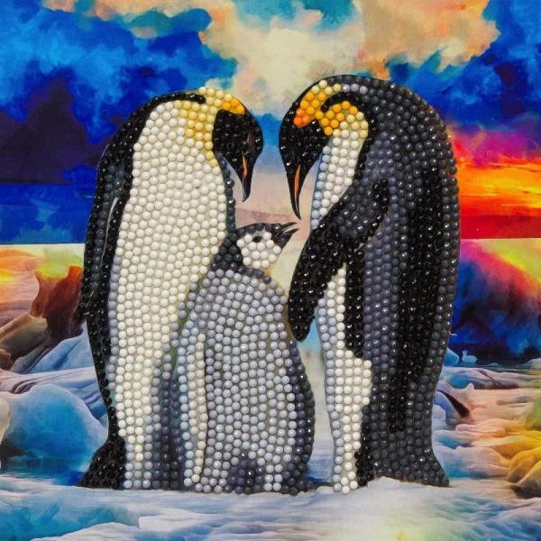 Set creativ tablou cu cristale Crystal Art Card Familia pinguinilor 18x18cm Craft Buddy