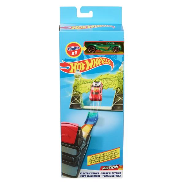 Acest sortiment ofera joc simplu si clasic Hot Wheels cu masini emblematice pista portocalie ultra-cool si un lansator Copiii pot sari cu masinile peste surubul de electricitate cu turnul electric pot lansa pentru a sari flacara pot merge in bucla sau pot sparge un flip cu patru optiuni diferite de cascadorii Cat de sus cat de departe cat de repede vor merge Patru seturi diferite cu caracteristici unice ofera un joc plin de entuziasm si o actiune captivanta Fiecare set se conecteaza 