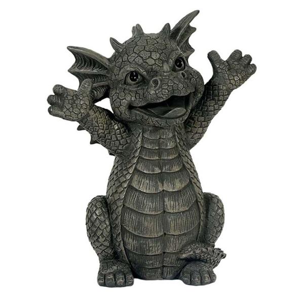 Statueta dragon de gradina - Buna ziua 26 cm GD215- Figurina este rezistenta la intemperii si potrivita pentru zona exterioara- Figurina are multe detalii si este pictata manual- Inaltime aprox 2650 cm- Material Polir&259;&537;in&259;- pictat manual