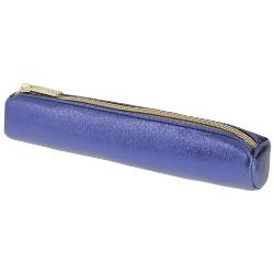 Penar tip etui rotund mini piele sintetica dimensiune 21 x 4 x 4 cm forma cilindrica un compartiment inchidere cu fermoar culoare bleumarin metalizat 