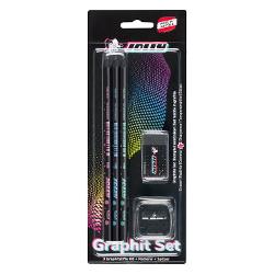 Set 3 creioane grafit HB ascutitoare si radiera Jolly Next Generation Graphite3 creioane HB1 radiera neagra1 ascutitoarepe blistercard3 Creioane de grafit  radiera  ascutitoare - Next Graphite SetCu o nota de eleganta linia JOLLY Next Generation este un must-have absolut pentru oricine cauta creioane de inalta calitate care nu numai ca isi indeplinesc functiile dar adauga si o nota eleganta - fie la 