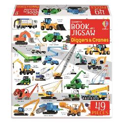 This book and jigsaw gift box is loaded with nearly 30 of the biggest loudest most powerful diggers and cranes The brightly illustrated and informative book describes what each machine can do and gives statistics for its top speed size weight and power It comes with a 49-piece jigsaw puzzle that young children will love putting together