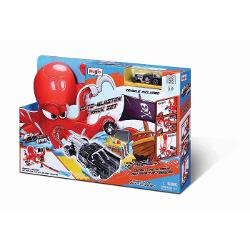 Pregateste-te pentru o misiune plina de actiune si adrenalina cu setul Fresh Metal 100 Octo-Blaster Track Set Acest set te provoaca sa traversezi un traseu periculos pazit de un octopod gigant pentru a ajunge la comoara Setul include un octopod gigant cu tinte actionate de arcuri si un cap mobil care adauga un element de provocare si interactivitate Setul include un lansator din plastic si piese de traseu cu etichete permitand construirea unui traseu captivant Octopodul este echipat 